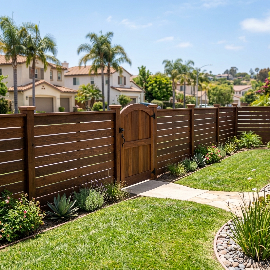 Cedar Privacy Fence vinyl plank flooring installed in San Diego home by Hardscape Flow