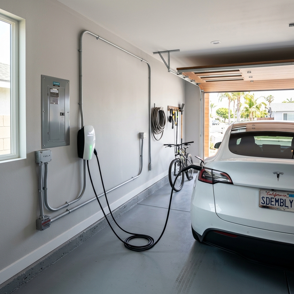 Tesla Charger Install vinyl plank flooring installed in San Diego home by Hardscape Flow