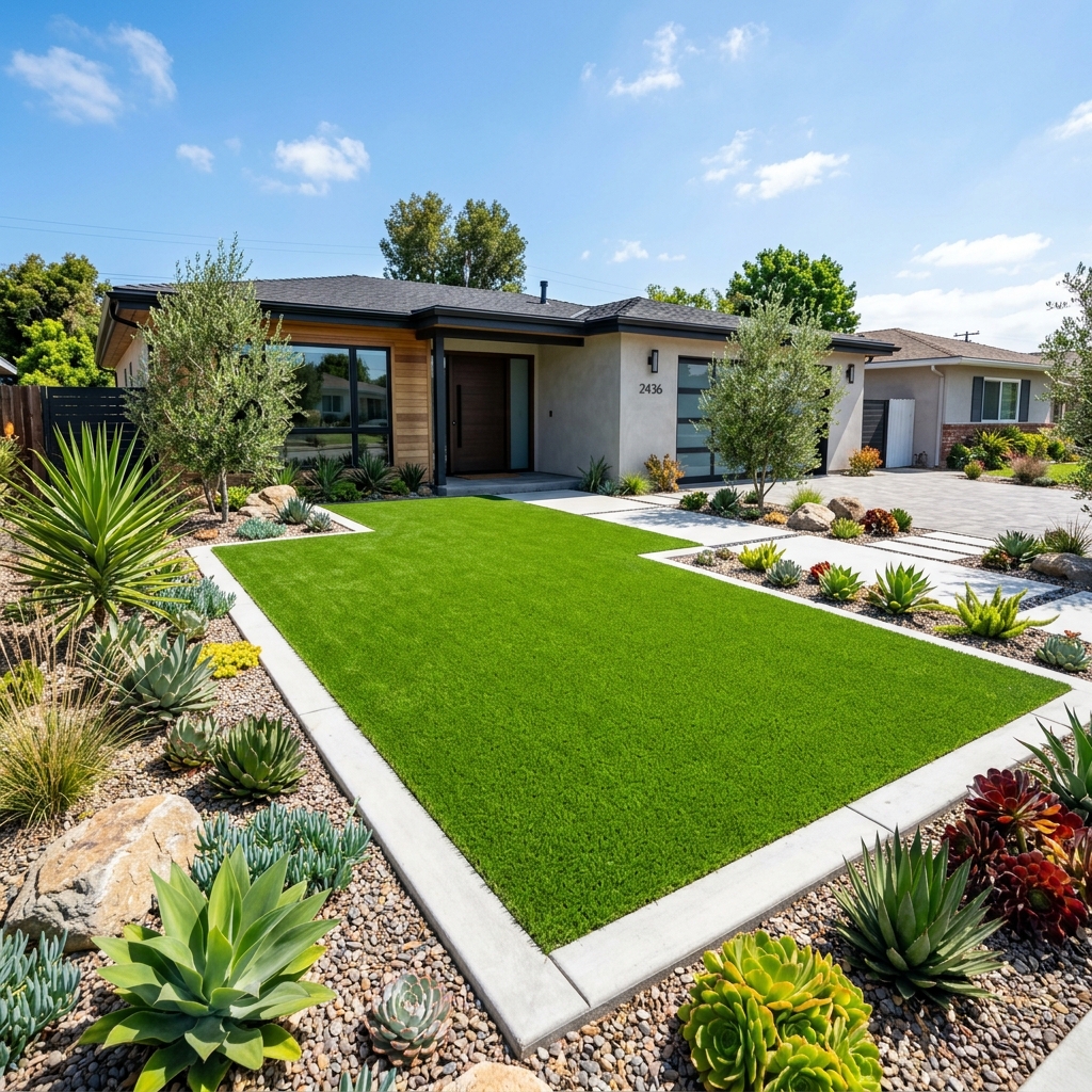 Artificial Turf Lawn vinyl plank flooring installed in San Diego home by Hardscape Flow