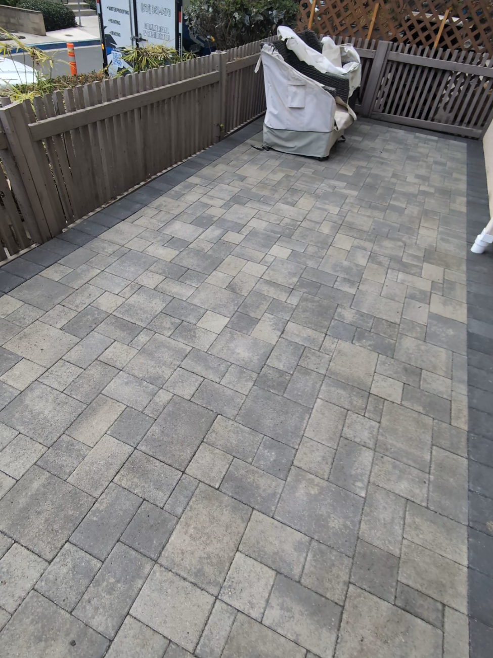 Side-Yard Paver Patio Installation in San Diego: Soldier Course Borders & Clean Drainage