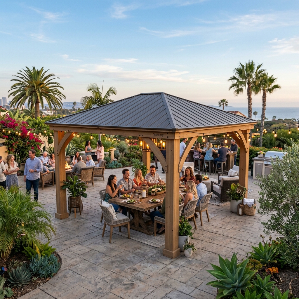 Yardistry 12x16 Cedar Gazebo — Entertainment vinyl plank flooring installed in San Diego home by Hardscape Flow