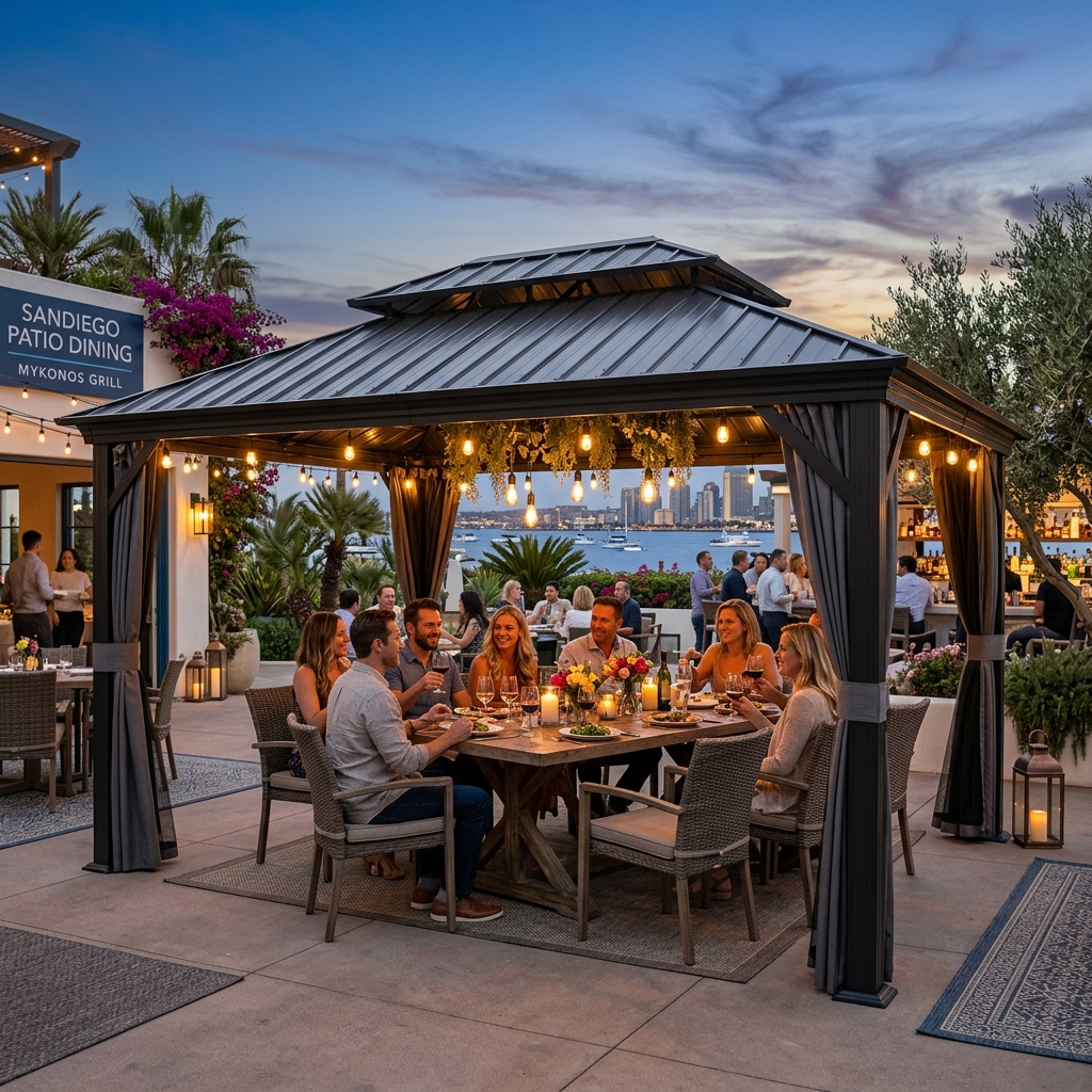 ShelterLogic Mykonos 12x16 Gazebo — Double Roof vinyl plank flooring installed in San Diego home by Hardscape Flow