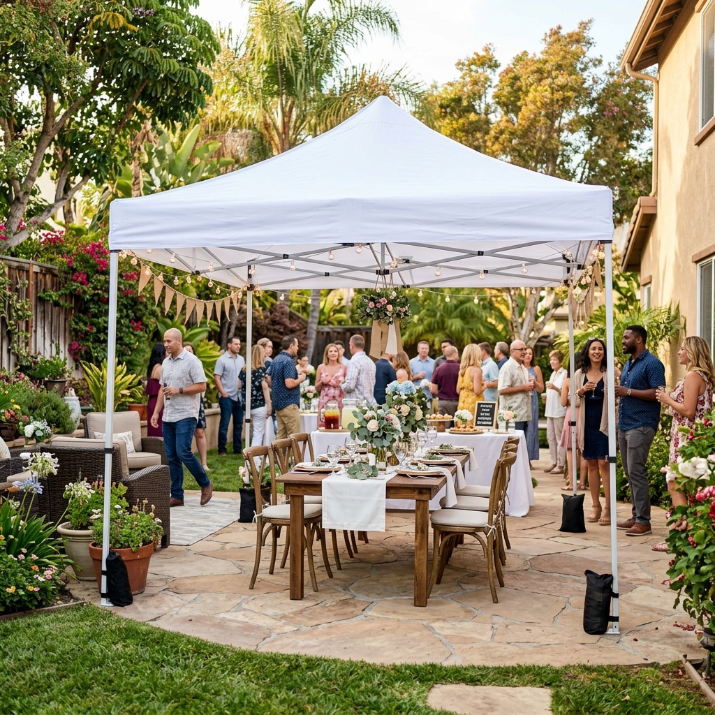 Pop-Up Canopy Gazebo 10x10 — Soft Top vinyl plank flooring installed in San Diego home by Hardscape Flow