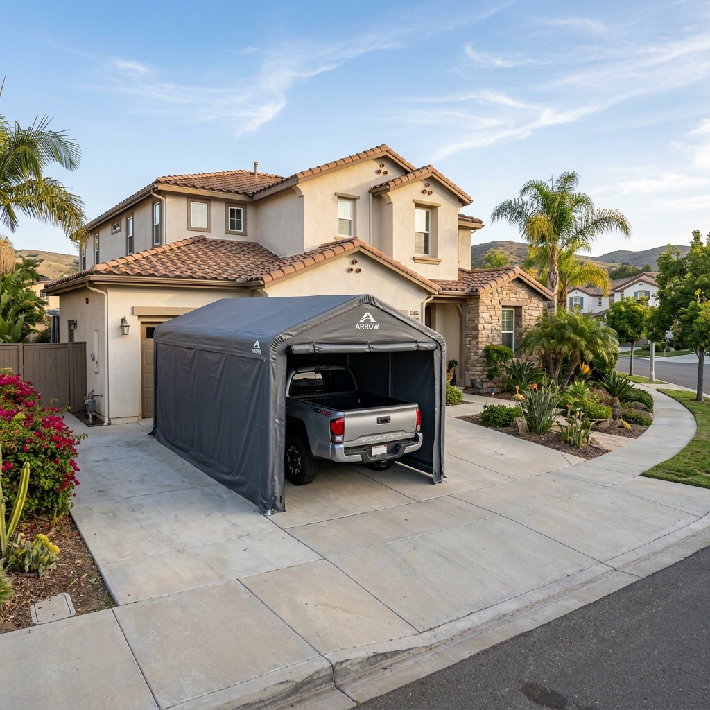 Arrow Enclosed Carport 12x24 — Side Walls vinyl plank flooring installed in San Diego home by Hardscape Flow