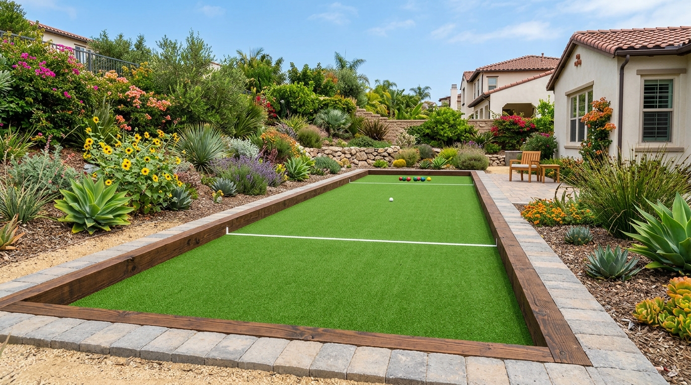 Synthetic Turf Bocce Ball Court & Paver Border Installation in Poway