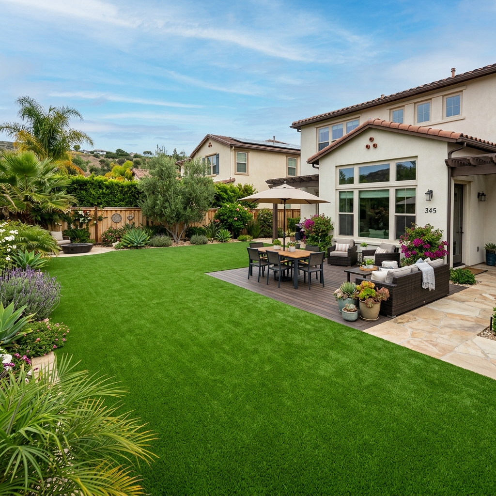 SD Turf Center Natural 100 Backyard — Lime & Emerald Green vinyl plank flooring installed in San Diego home by Hardscape Flow