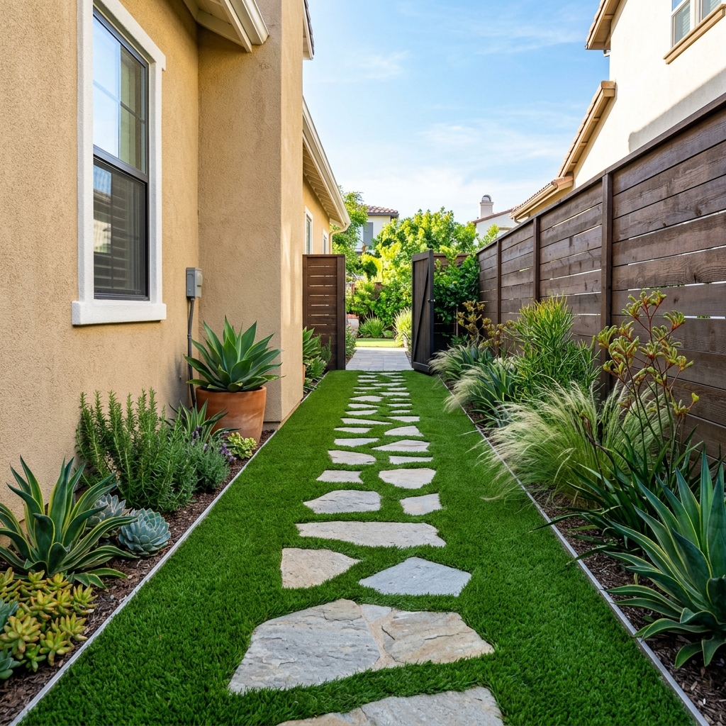 SD Turf Center Natural 100 Side Yard — Lime & Emerald Green vinyl plank flooring installed in San Diego home by Hardscape Flow