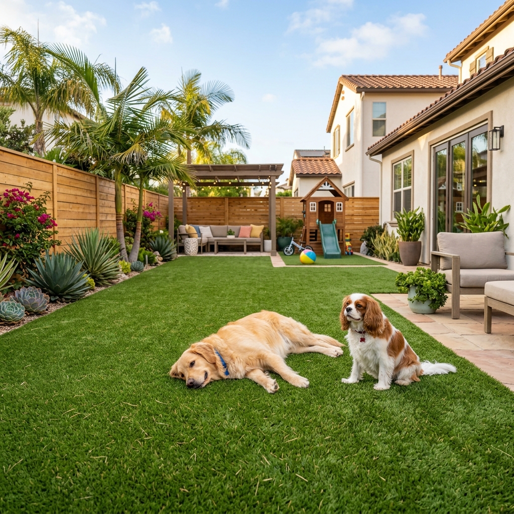SD Turf Center Pet Turf Full Yard — Spring Green vinyl plank flooring installed in San Diego home by Hardscape Flow
