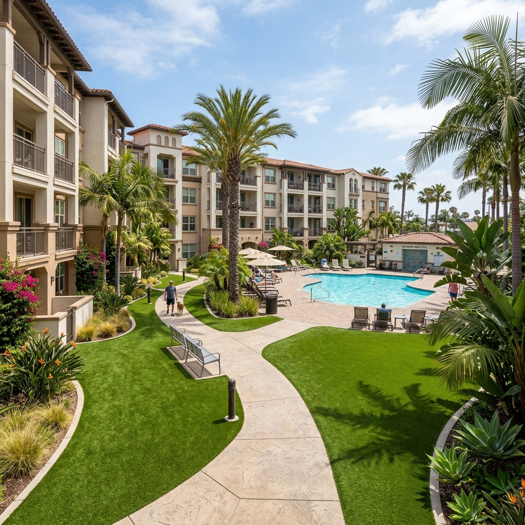 SD Turf Center Condo Complex Turf — Lime & Emerald Green vinyl plank flooring installed in San Diego home by Hardscape Flow