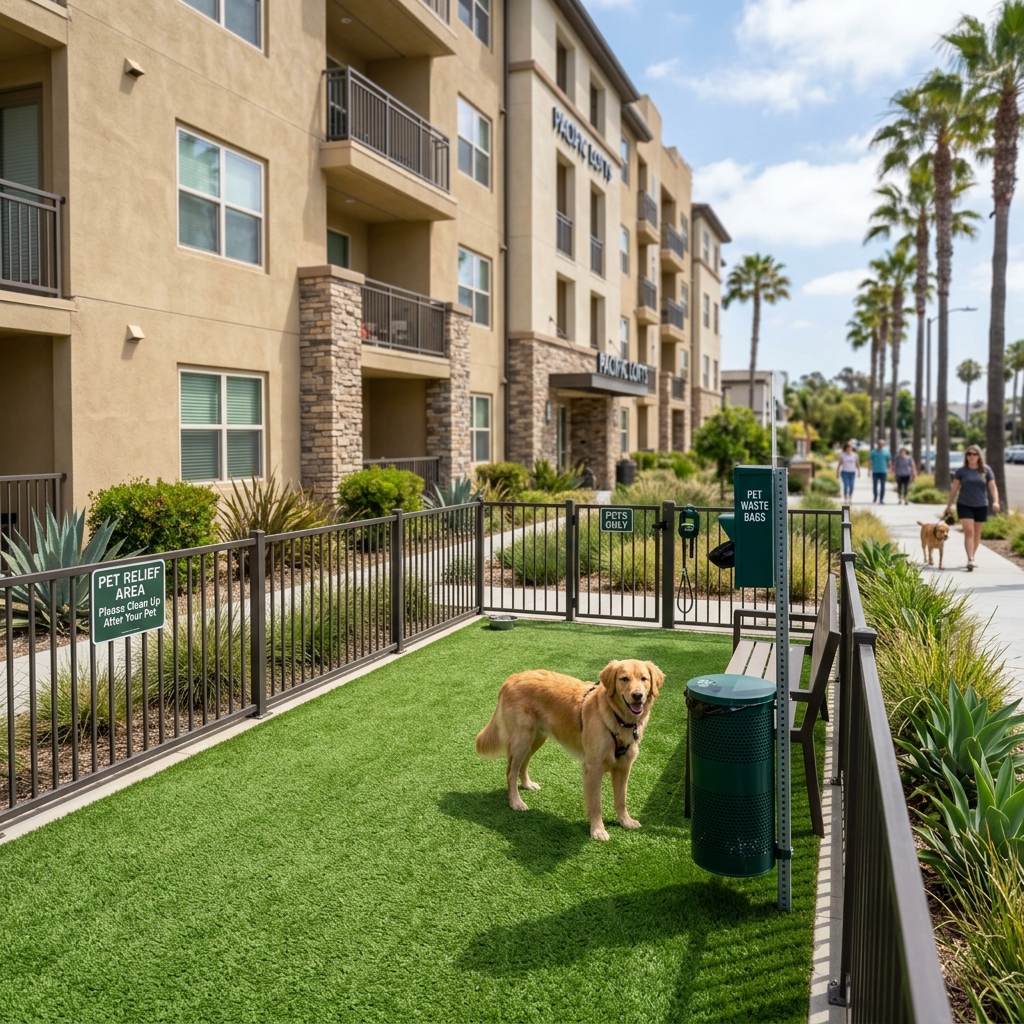 SD Turf Center Apartment Pet Area — Spring Green vinyl plank flooring installed in San Diego home by Hardscape Flow