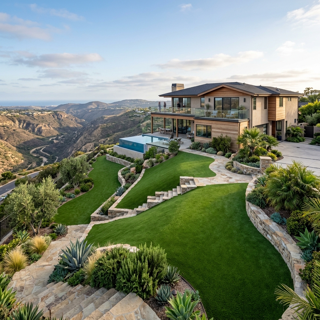 SD Turf Center Hillside Installation — Lime & Emerald Green vinyl plank flooring installed in San Diego home by Hardscape Flow