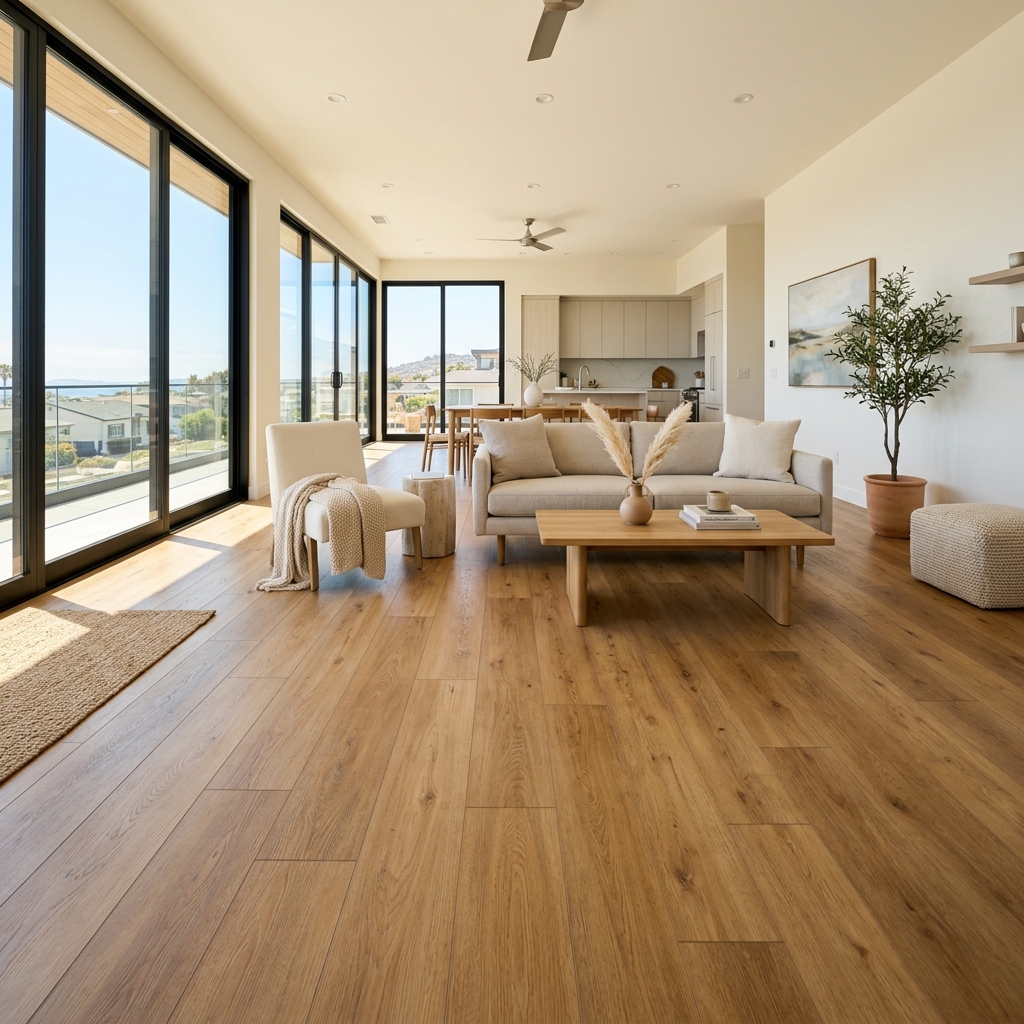 LifeProof Woodacres Oak — Medium Warm Oak vinyl plank flooring installed in San Diego home by Hardscape Flow