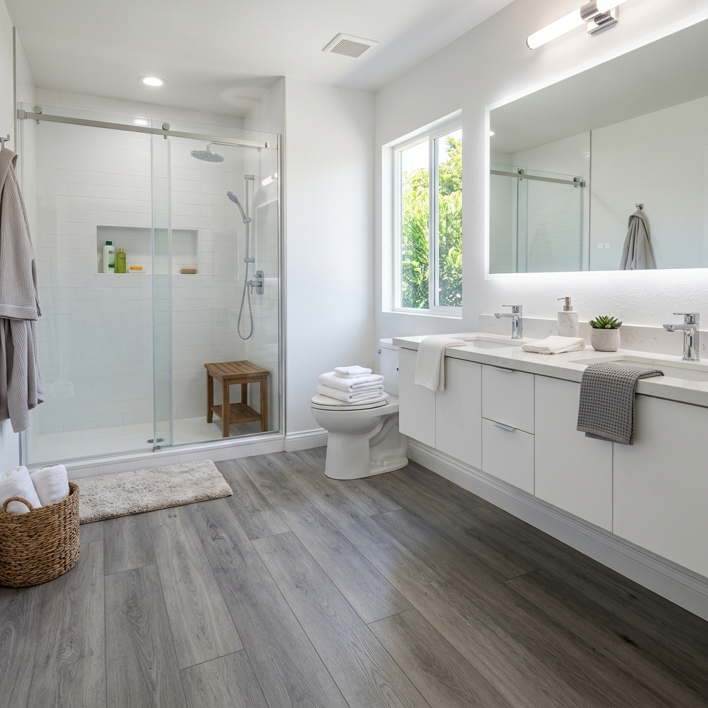 LifeProof Biscayne Oak — Cool Gray Oak vinyl plank flooring installed in San Diego home by Hardscape Flow