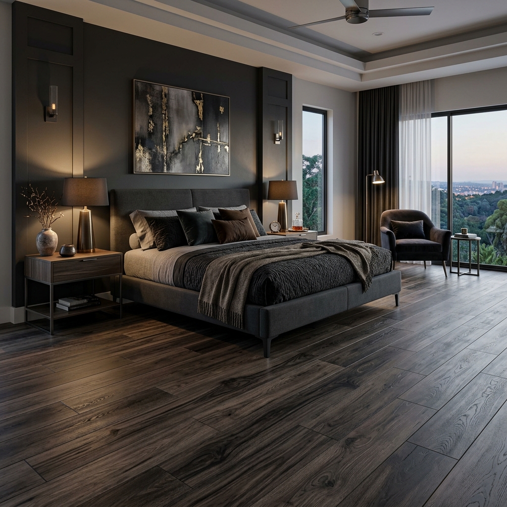 LifeProof Shadow Hickory — Dark Smoky Hickory vinyl plank flooring installed in San Diego home by Hardscape Flow