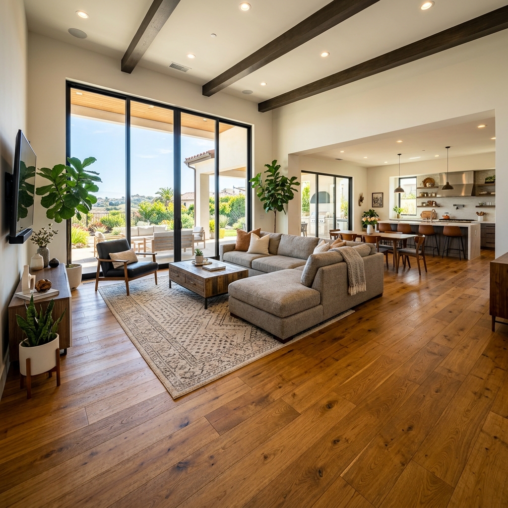 LifeProof Burnished Oak — Deep Amber Oak vinyl plank flooring installed in San Diego home by Hardscape Flow