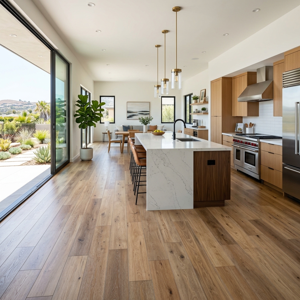 LifeProof Gavin Oak — Mixed Natural Oak vinyl plank flooring installed in San Diego home by Hardscape Flow