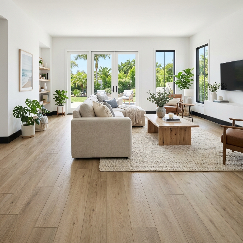 TrafficMaster Khaki Oak — Light Khaki Oak vinyl plank flooring installed in San Diego home by Hardscape Flow