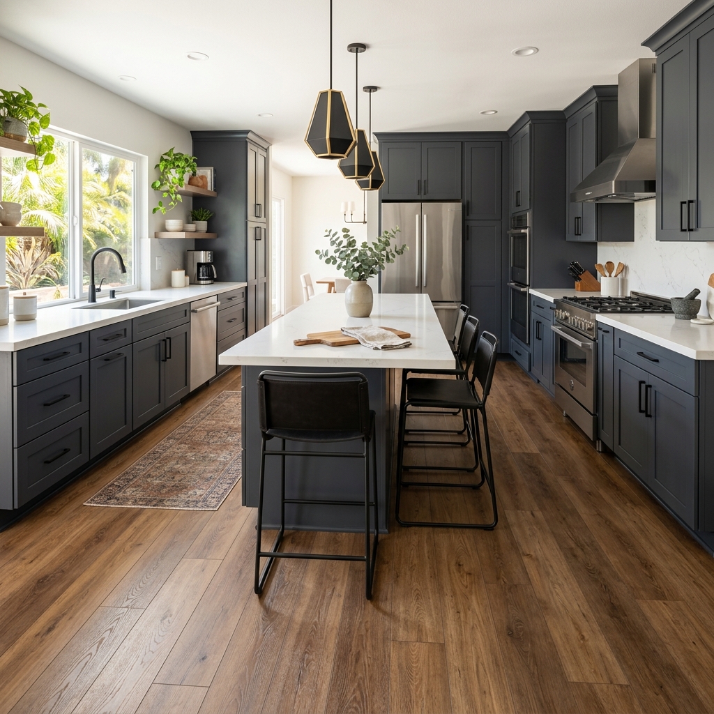 TrafficMaster Edwards Oak — Medium Brown Oak vinyl plank flooring installed in San Diego home by Hardscape Flow