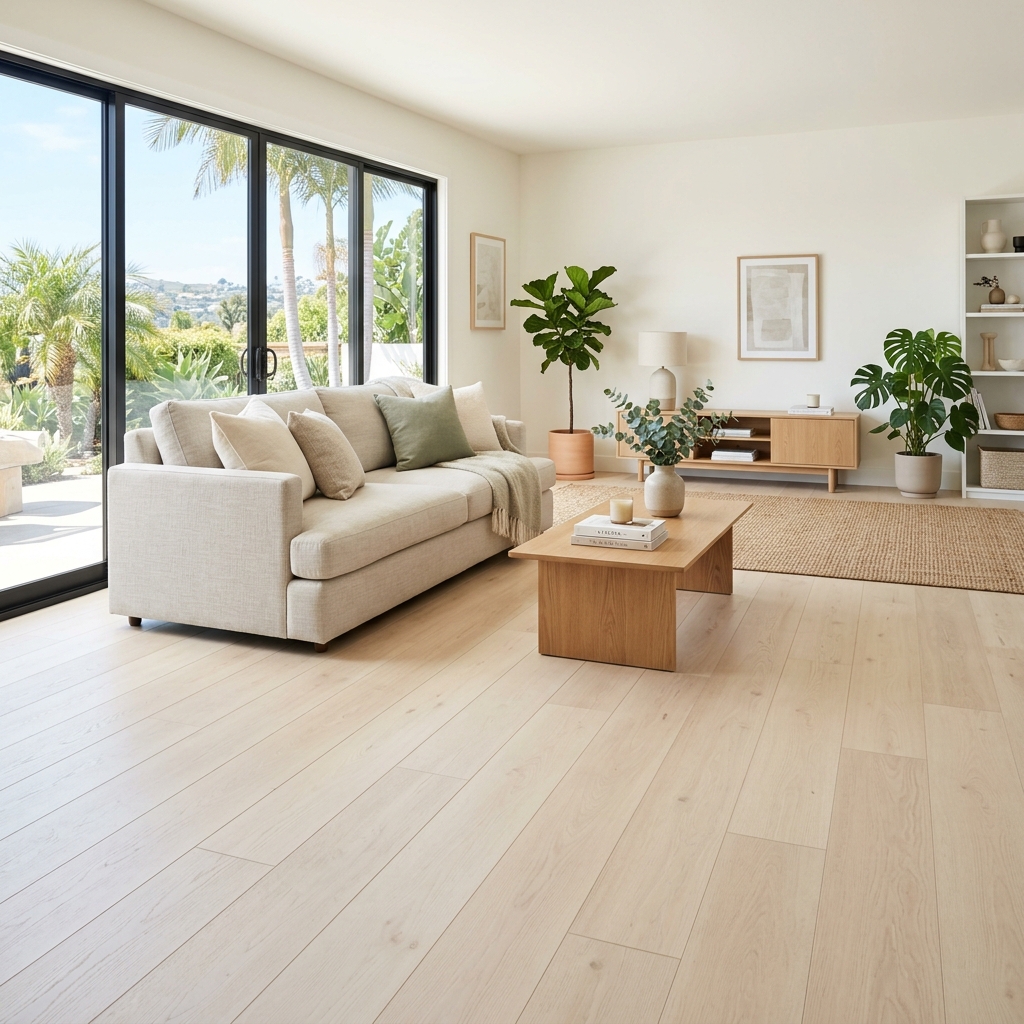 TrafficMaster Saxon Blonde — Light Blonde Wood vinyl plank flooring installed in San Diego home by Hardscape Flow