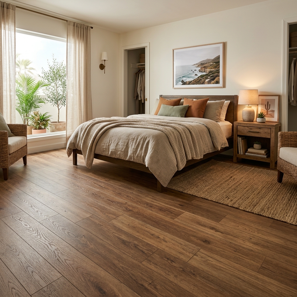 TrafficMaster Alton Oak — Warm Brown Oak vinyl plank flooring installed in San Diego home by Hardscape Flow