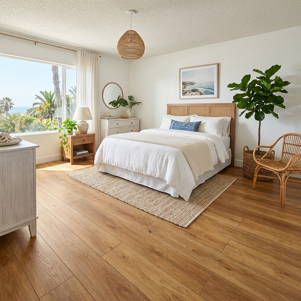 Home Decorators Sope Creek Oak — Medium Honey Oak vinyl plank flooring installed in San Diego home by Hardscape Flow