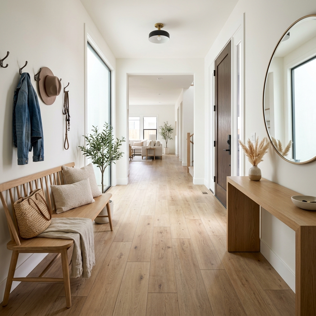 Home Decorators Summerford Oak — Light Warm Oak vinyl plank flooring installed in San Diego home by Hardscape Flow
