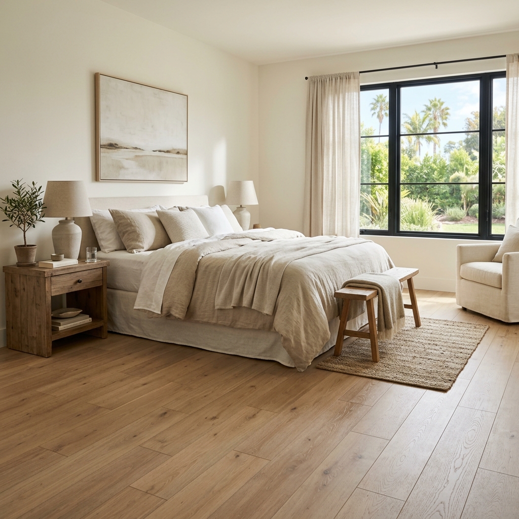 Home Decorators Lake Annette Oak — Soft Natural Oak vinyl plank flooring installed in San Diego home by Hardscape Flow