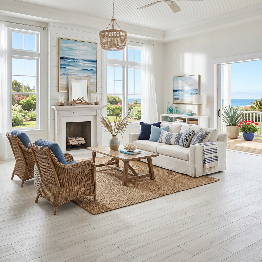 Home Decorators Pelican — Whitewashed Coastal vinyl plank flooring installed in San Diego home by Hardscape Flow
